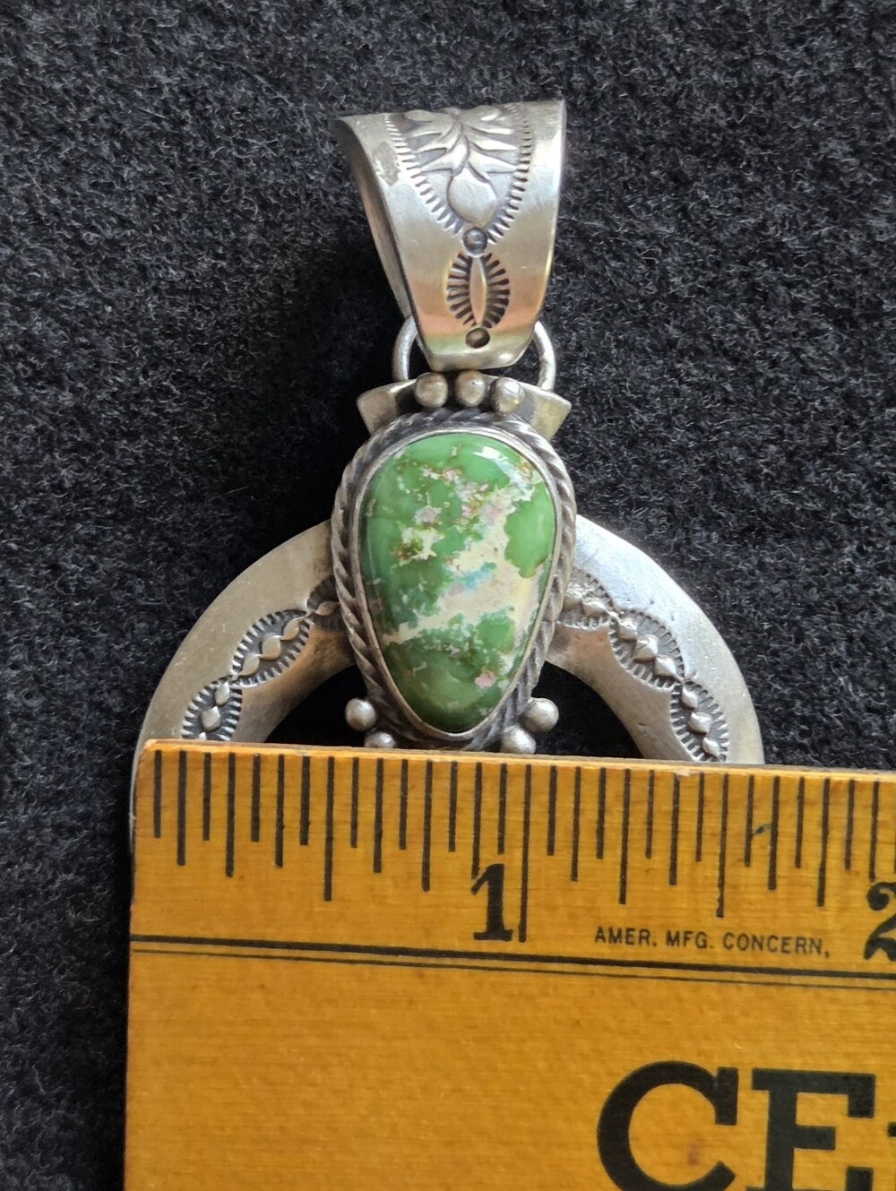 Beautiful Sterling Sonoran Turquoise Navajo Made Naja Pendant - Picture 7 of 9